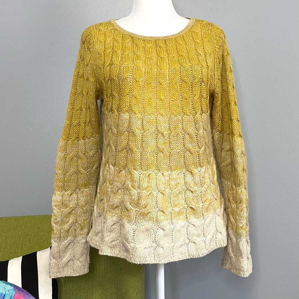 Anthropologie Sparrow Yellow Ombre Cable Knit Sweater Wool Alpaca Kid Mohair